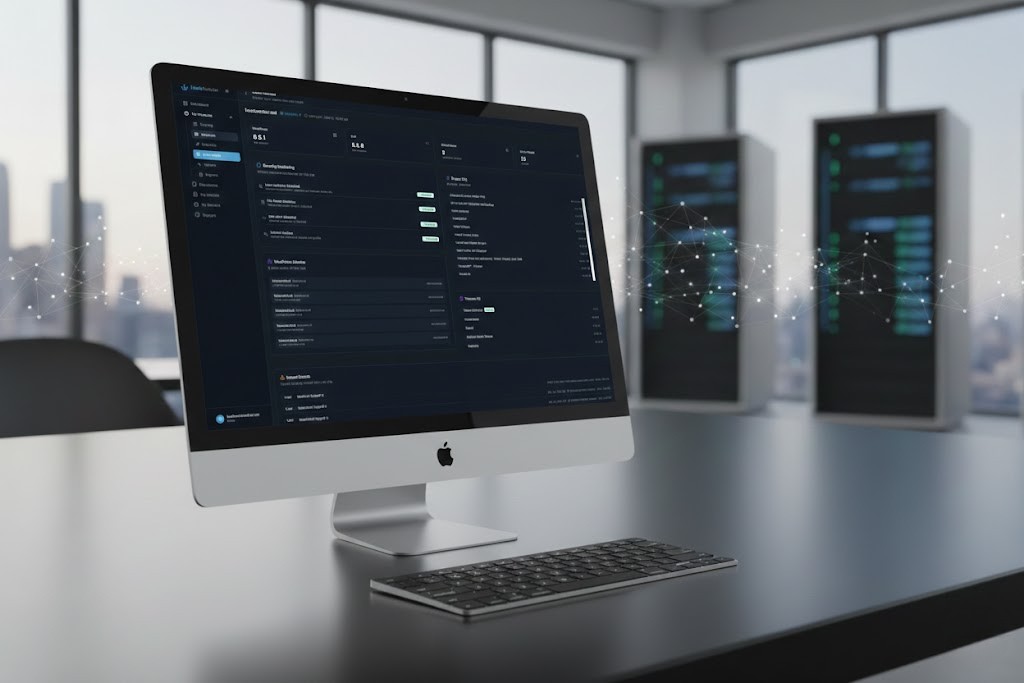 Host Anchor client portal dashboard showing site health monitoring, security reports, and performance metrics