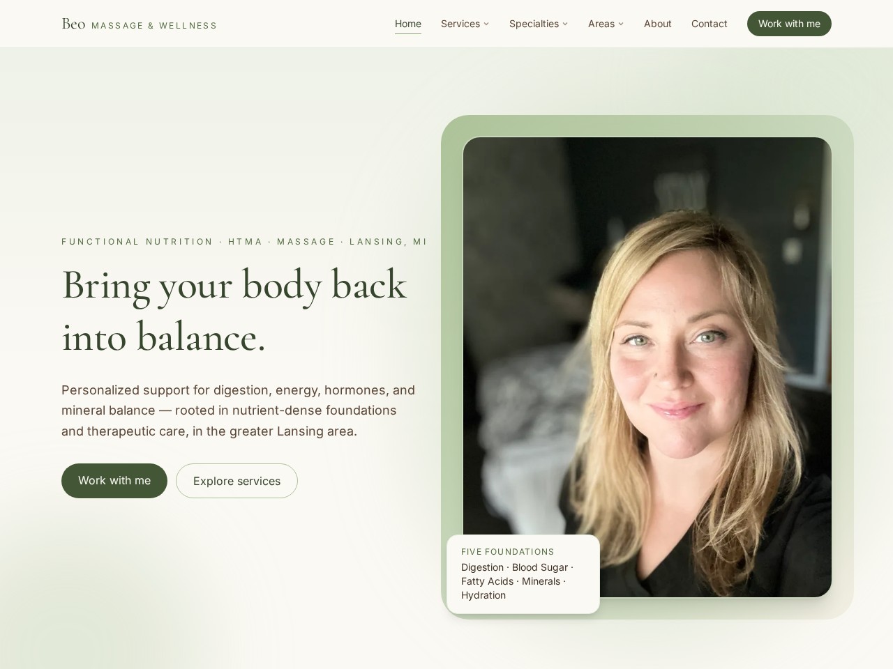 Screenshot of Beo Massage & Wellness website