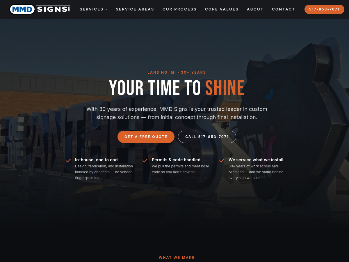 Screenshot of MMD Signs website